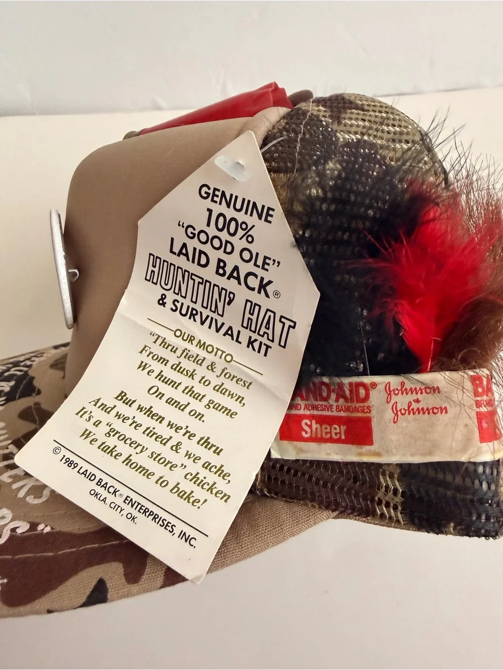 Vintage 1989 Camo Trucker Hat Hunting Laid Back Hunters Survival Kit